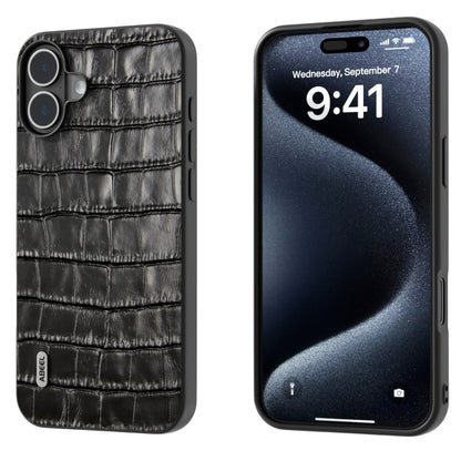 For iPhone 16 Plus ABEEL Crocodile Texture Genuine Leather Phone Case(Black) - iPhone 16 Plus Cases by buy2fix | Online Shopping UK | buy2fix