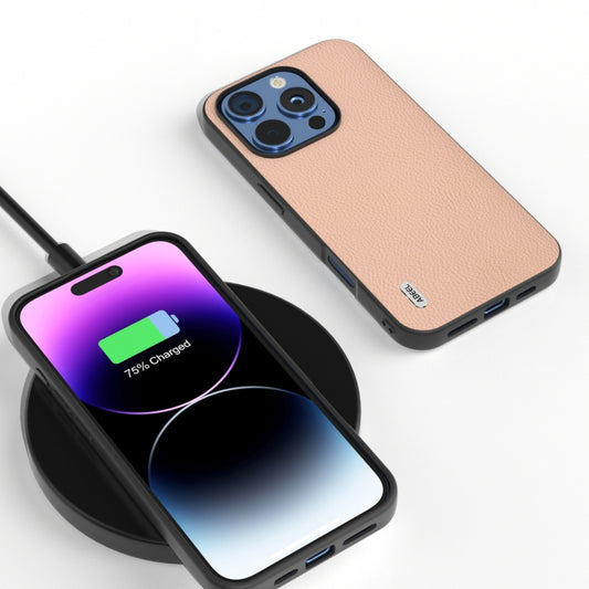 For iPhone 16 Pro ABEEL Genuine Leather + PC Litchi Texture Phone Case(Pink Gold) by buy2fix