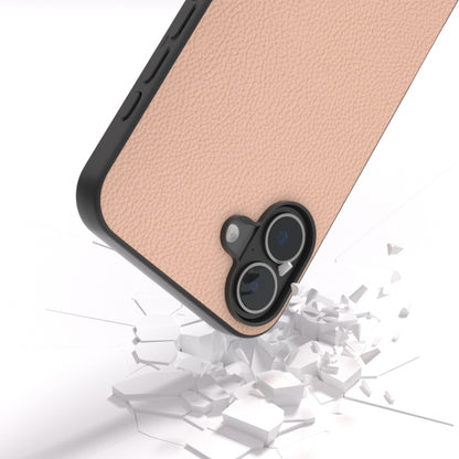 For iPhone 16 ABEEL Genuine Leather + PC Litchi Texture Phone Case(Pink Gold) by buy2fix