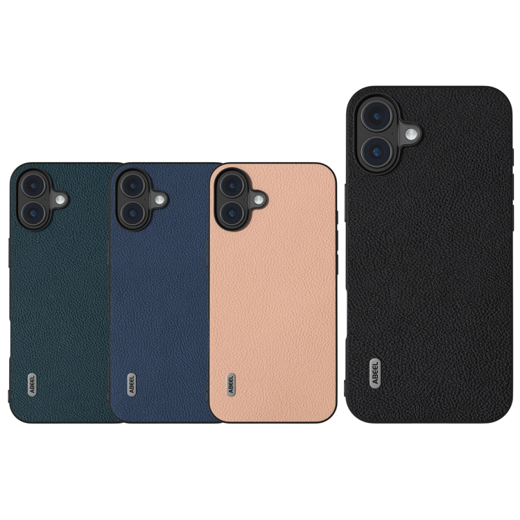 For iPhone 16 ABEEL Genuine Leather + PC Litchi Texture Phone Case(Pink Gold) by buy2fix