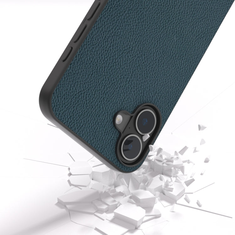For iPhone 16 ABEEL Genuine Leather + PC Litchi Texture Phone Case(Green) by buy2fix