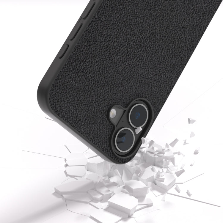 For iPhone 16 ABEEL Genuine Leather + PC Litchi Texture Phone Case(Black) by buy2fix