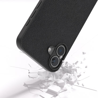 For iPhone 16 ABEEL Genuine Leather + PC Litchi Texture Phone Case(Black) by buy2fix