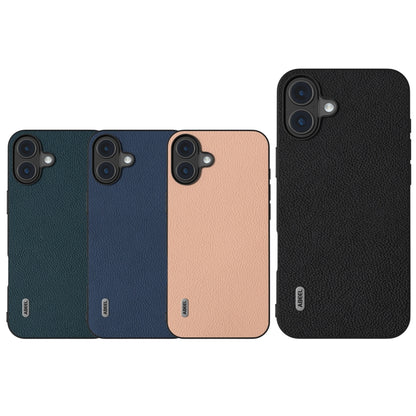 For iPhone 16 ABEEL Genuine Leather + PC Litchi Texture Phone Case(Black) by buy2fix