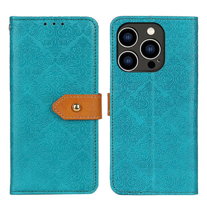For iPhone 16 Pro European Floral Embossed Leather Phone Case(Blue) by buy2fix