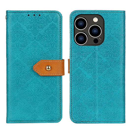 For iPhone 16 Pro European Floral Embossed Leather Phone Case(Blue) by buy2fix