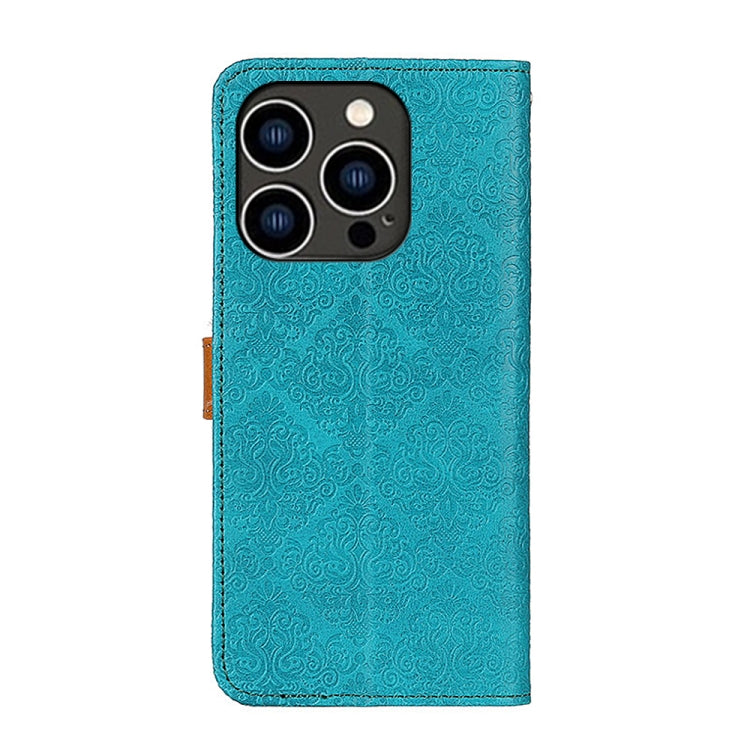 For iPhone 16 Pro European Floral Embossed Leather Phone Case(Blue) by buy2fix