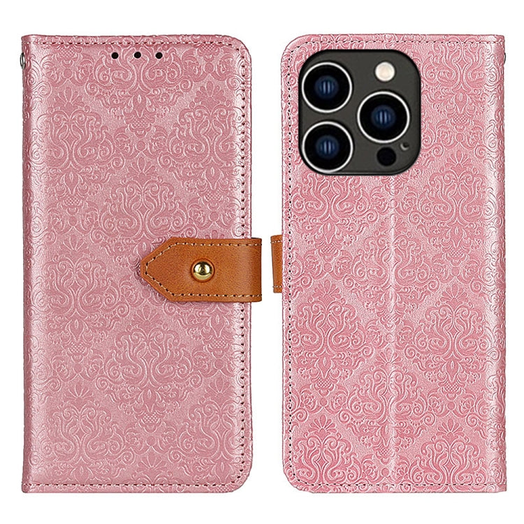 For iPhone 16 Pro Max European Floral Embossed Leather Phone Case(Pink) by buy2fix