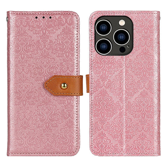 For iPhone 16 Pro Max European Floral Embossed Leather Phone Case(Pink) by buy2fix