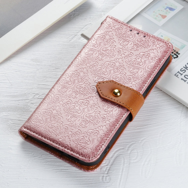 For iPhone 16 Pro Max European Floral Embossed Leather Phone Case(Pink) by buy2fix