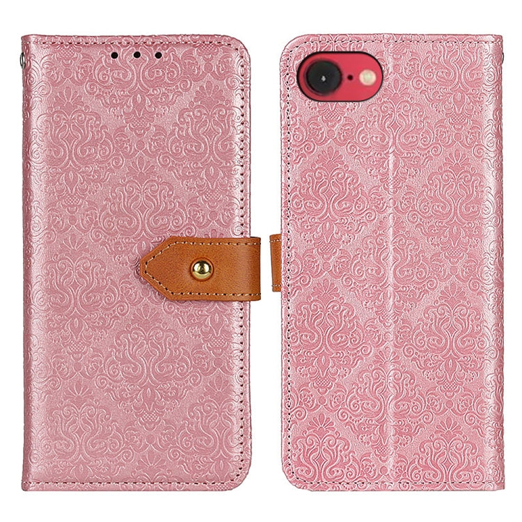 For iPhone 16e European Floral Embossed Leather Phone Case(Pink) by buy2fix