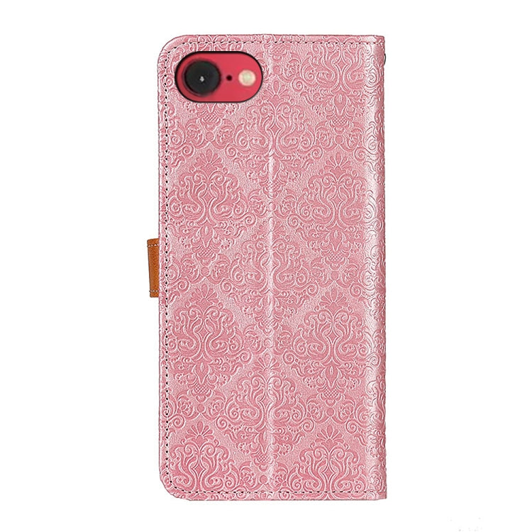 For iPhone 16e European Floral Embossed Leather Phone Case(Pink) by buy2fix