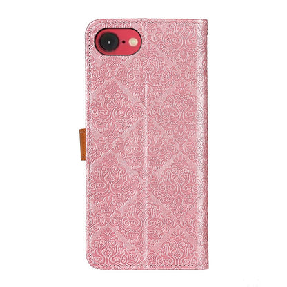 For iPhone 16e European Floral Embossed Leather Phone Case(Pink) by buy2fix
