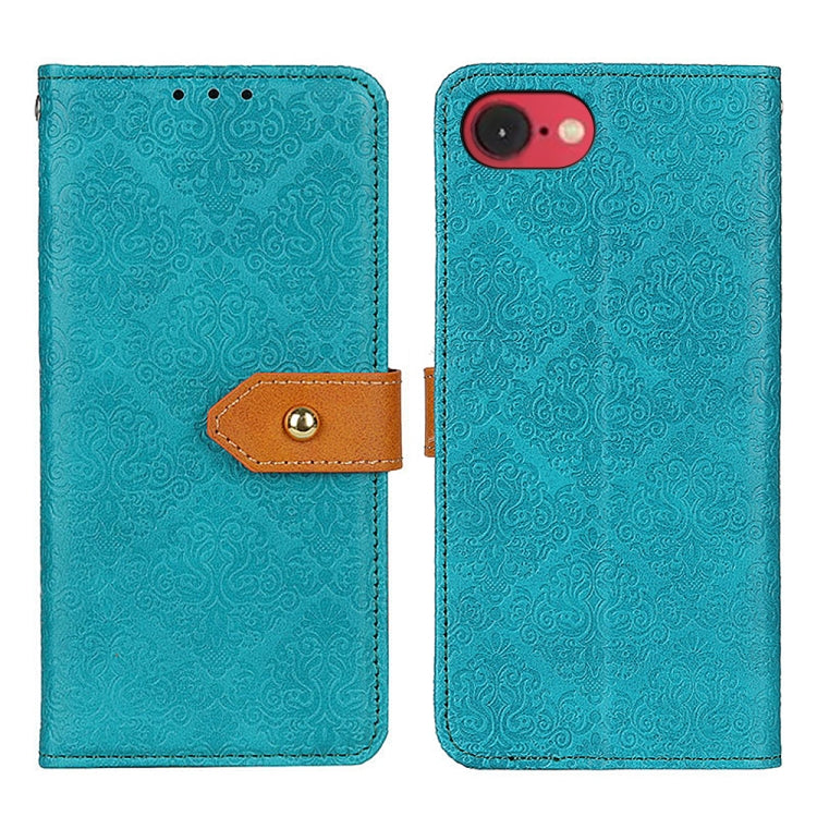 For iPhone 16e European Floral Embossed Leather Phone Case(Blue) by buy2fix