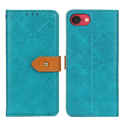 For iPhone 16e European Floral Embossed Leather Phone Case(Blue) by buy2fix