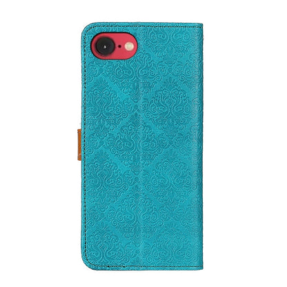 For iPhone 16e European Floral Embossed Leather Phone Case(Blue) by buy2fix