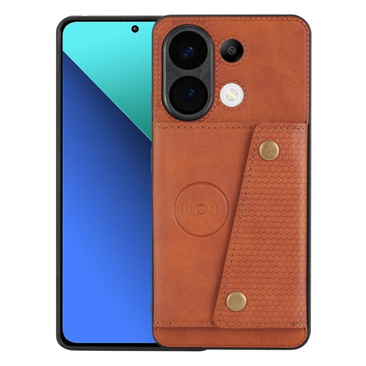 For Xiaomi Redmi Note 13 4G Global Double Buckle Card Slots Magnetic Phone Case(Brown) - Xiaomi Cases by buy2fix | Online Shopping UK | buy2fix
