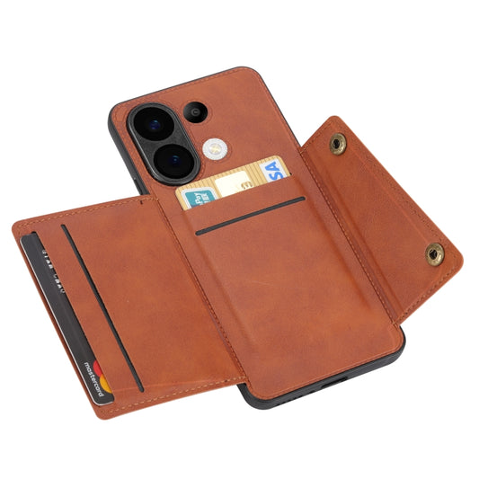For Xiaomi Redmi Note 13 4G Global Double Buckle Card Slots Magnetic Phone Case(Brown) - Xiaomi Cases by buy2fix | Online Shopping UK | buy2fix