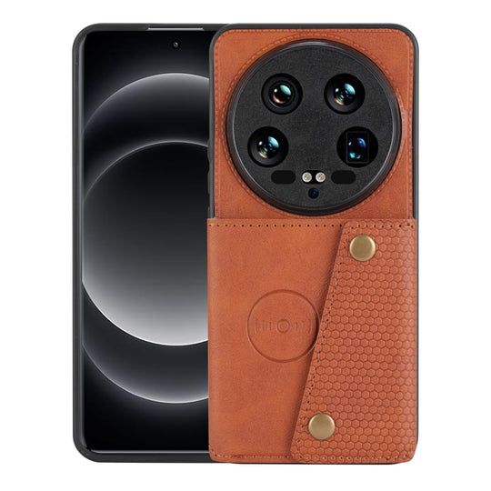 For Xiaomi 14 Ultra Double Buckle Card Slots Magnetic Phone Case(Brown)