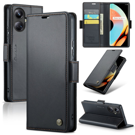 For Realme 10 Pro+ CaseMe 023 Butterfly Buckle Litchi Texture RFID Anti-theft Leather Phone Case(Black)