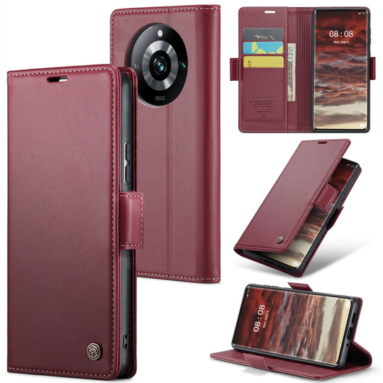 For Realme 11 Pro/11 Pro+ CaseMe 023 Butterfly Buckle Litchi Texture RFID Anti-theft Leather Phone Case(Wine Red)
