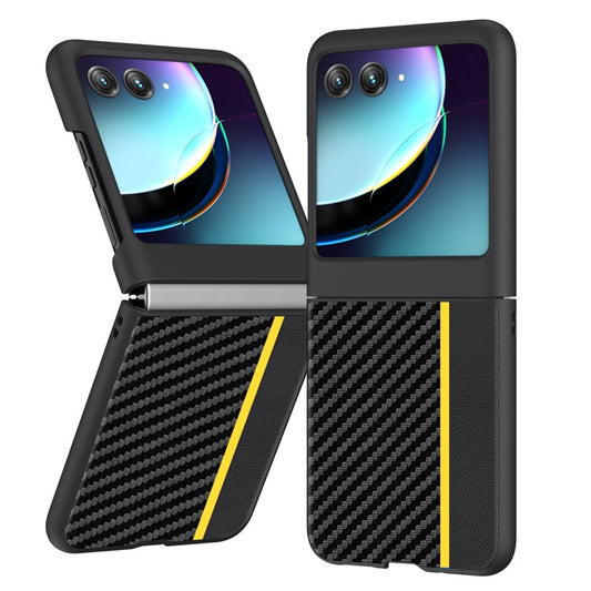 For Motorola Razr 40 Ultra Ultra-thin Carbon Fiber Texture Printing Phone Case(Black Yellow) by buy2fix