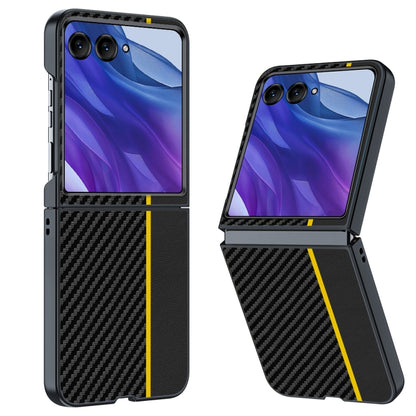 For Motorola Razr 50 Ultra Ultra-thin Carbon Fiber Texture Printing Phone Case(Black Yellow) by buy2fix