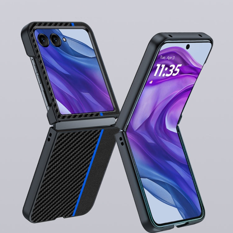 For Motorola Razr 50 Ultra Ultra-thin Carbon Fiber Texture Printing Phone Case(Black Blue) by buy2fix