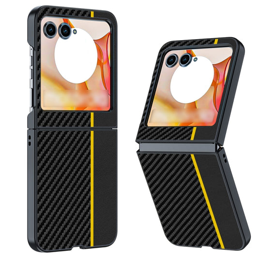 For Motorola Razr 50 / Razr 60 Ultra-thin Carbon Fiber Texture Printing Phone Case(Black Yellow) by buy2fix