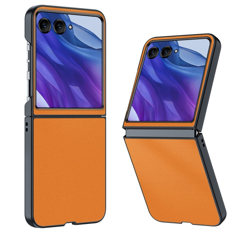 For Motorola Razr 50 Ultra Ultra-thin Plain Skin Leather Phone Case(Orange) by buy2fix