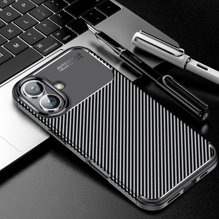 For iPhone 16 Plus Carbon Fiber Texture Shockproof TPU Phone Case(Black) by buy2fix