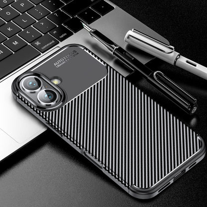 For iPhone 16 Plus Carbon Fiber Texture Shockproof TPU Phone Case(Black) by buy2fix