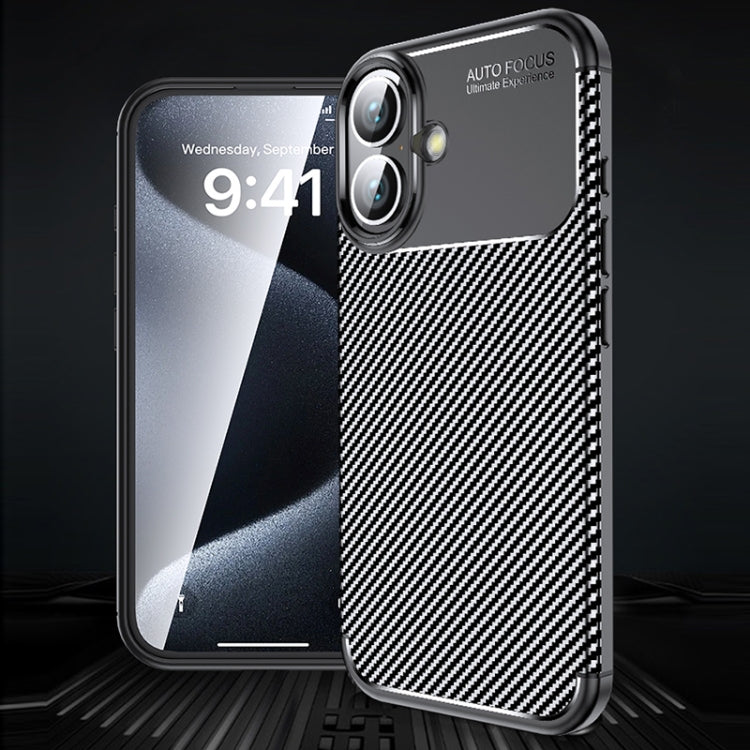For iPhone 16 Plus Carbon Fiber Texture Shockproof TPU Phone Case(Black) by buy2fix