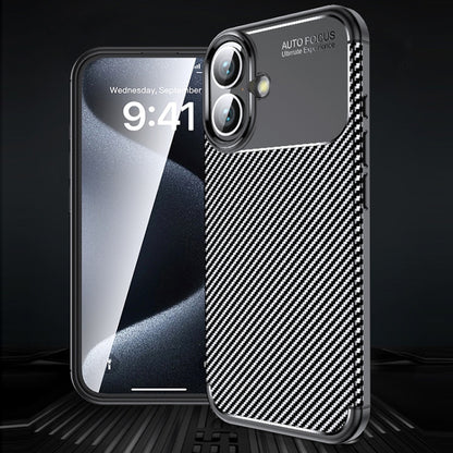 For iPhone 16 Plus Carbon Fiber Texture Shockproof TPU Phone Case(Black) by buy2fix