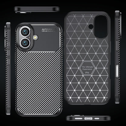 For iPhone 16 Plus Carbon Fiber Texture Shockproof TPU Phone Case(Black) by buy2fix