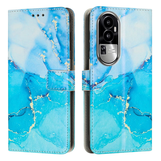 For OPPO Reno10 Pro+ Painted Marble Pattern Leather Phone Case(Blue Green) by buy2fix