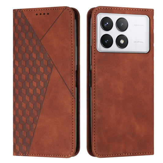 For Xiaomi Redmi K70 / K70 Pro Diamond Splicing Skin Feel Magnetic Leather Phone Case(Brown) - Xiaomi Cases by buy2fix | Online Shopping UK | buy2fix