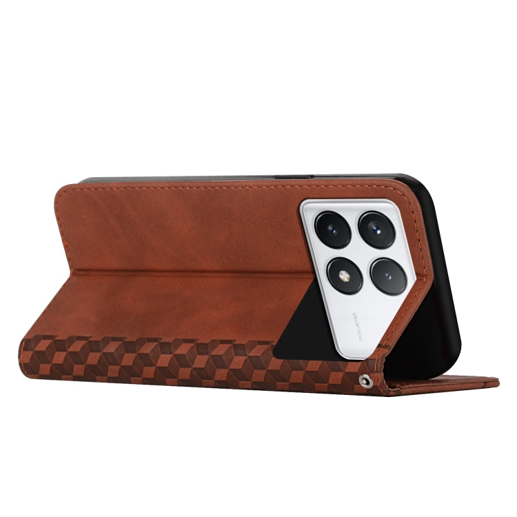 For Xiaomi Redmi K70 / K70 Pro Diamond Splicing Skin Feel Magnetic Leather Phone Case(Brown) - Xiaomi Cases by buy2fix | Online Shopping UK | buy2fix