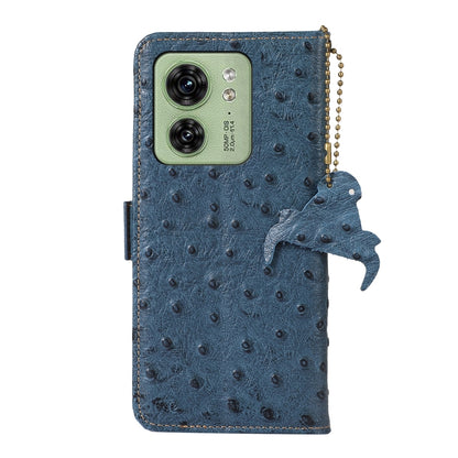 For Motorola Edge 40 Ostrich Pattern Genuine Leather RFID Phone Case(Blue) - Motorola Cases by buy2fix | Online Shopping UK | buy2fix