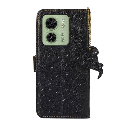 For Motorola Edge 40 Ostrich Pattern Genuine Leather RFID Phone Case(Black) - Motorola Cases by buy2fix | Online Shopping UK | buy2fix