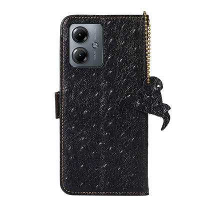 For Motorola Moto G14 4G Ostrich Pattern Genuine Leather RFID Phone Case(Black) - Motorola Cases by buy2fix | Online Shopping UK | buy2fix