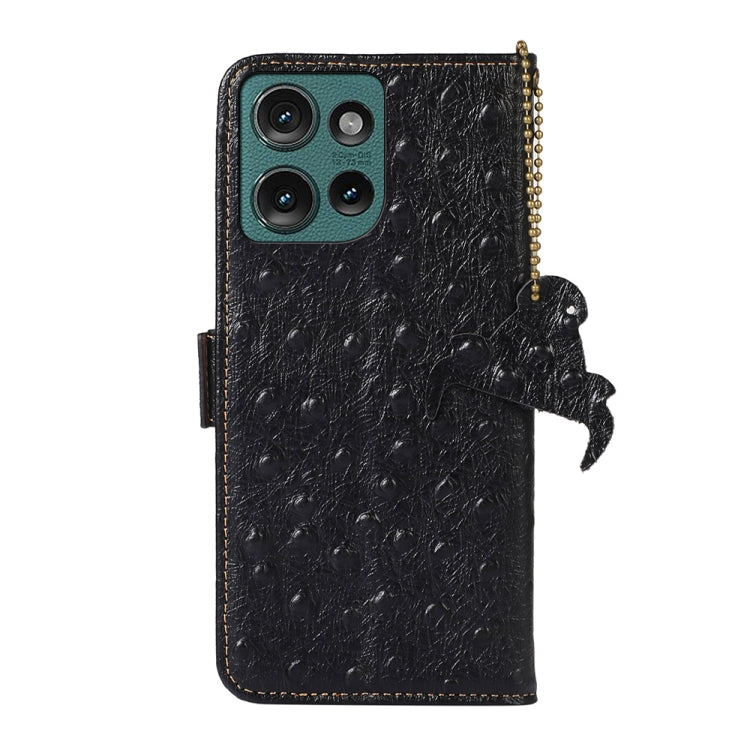 For Motorola Edge 50 Neo Ostrich Pattern Genuine Leather RFID Phone Case(Black) - Motorola Cases by buy2fix | Online Shopping UK | buy2fix