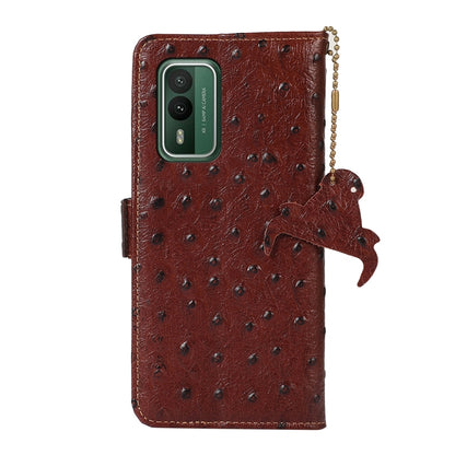 For Nokia XR21 Ostrich Pattern Genuine Leather RFID Phone Case(Coffee) - Nokia Cases by buy2fix | Online Shopping UK | buy2fix