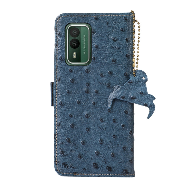 For Nokia XR21 Ostrich Pattern Genuine Leather RFID Phone Case(Blue) - Nokia Cases by buy2fix | Online Shopping UK | buy2fix