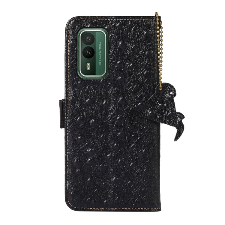 For Nokia XR21 Ostrich Pattern Genuine Leather RFID Phone Case(Black) - Nokia Cases by buy2fix | Online Shopping UK | buy2fix