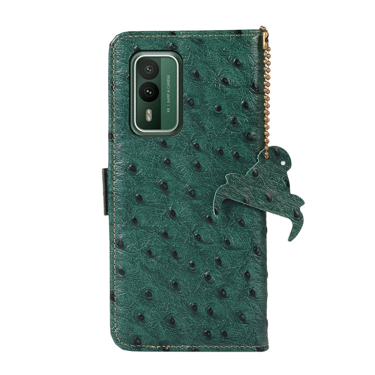 For Nokia XR21 Ostrich Pattern Genuine Leather RFID Phone Case(Green) - Nokia Cases by buy2fix | Online Shopping UK | buy2fix