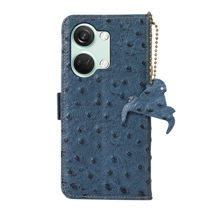 For OnePlus Nord 3 / Ace 2V Ostrich Pattern Genuine Leather RFID Phone Case(Blue) - OnePlus Cases by buy2fix | Online Shopping UK | buy2fix