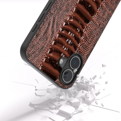 For iPhone 16 ABEEL Genuine Leather Weilai Series Phone Case(Coffee) by buy2fix