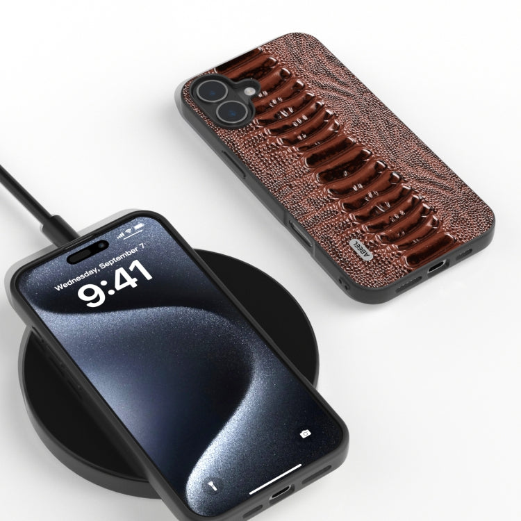 For iPhone 16 ABEEL Genuine Leather Weilai Series Phone Case(Coffee) by buy2fix