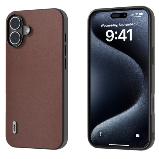 For iPhone 16 Plus ABEEL Genuine Leather Xiaoya Series Phone Case(Coffee)